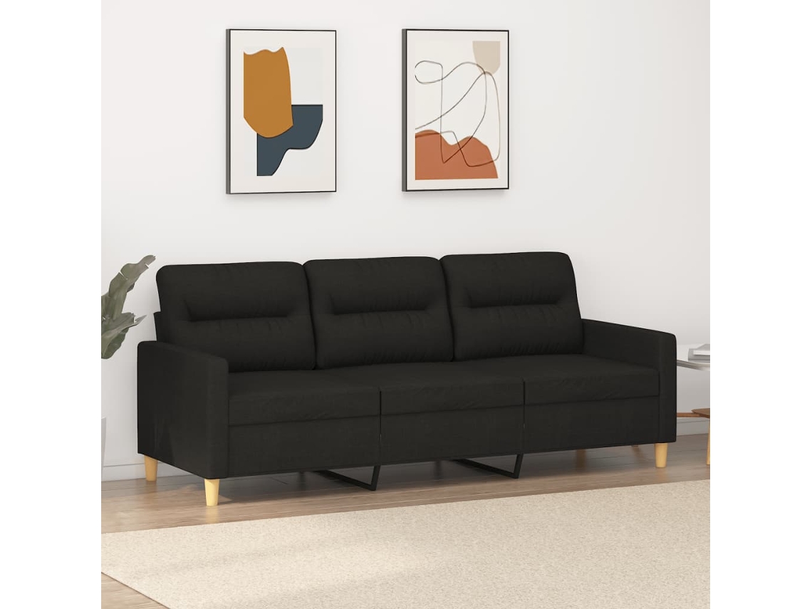 Sofá de 3 lugares tecido VIDAXL preto (180 cm)