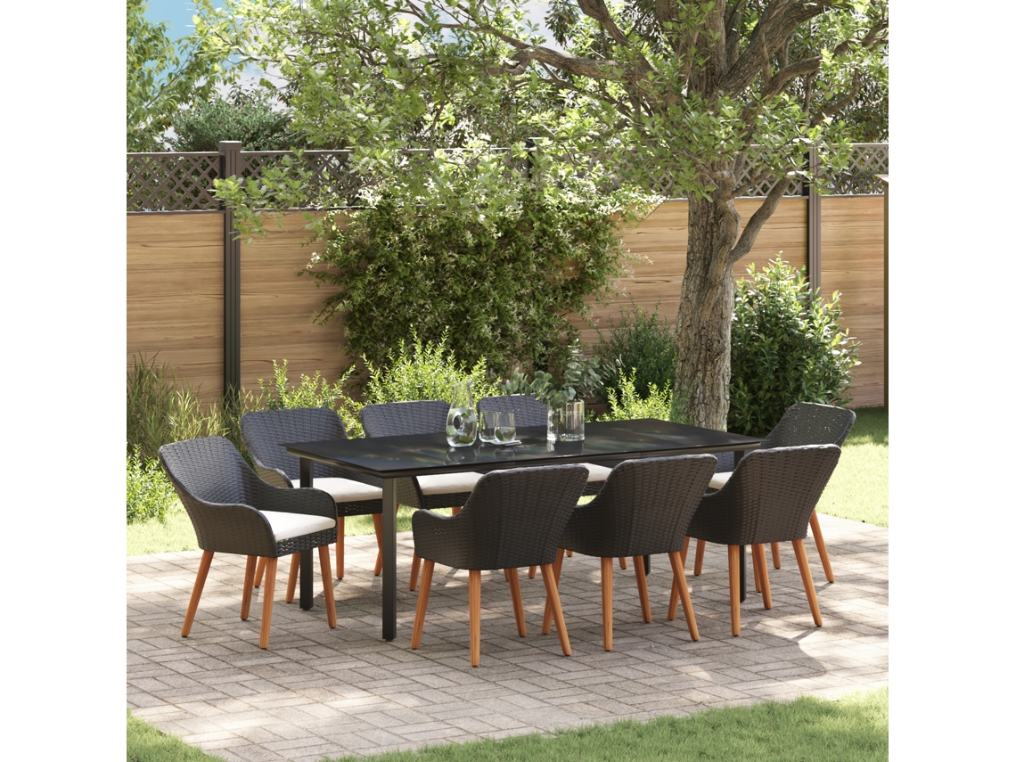 Conjunto 9 De Jantar Para Jardim Vidaxl Com Em Vime Preto