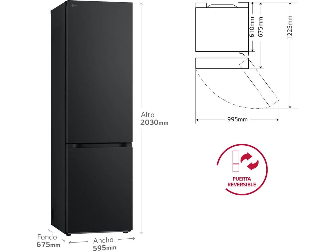 Frigorífico Combinado LG GBV3200CEP (No Frost - 203 cm - 387 L - Inox Preto)