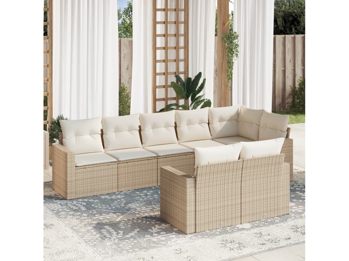 Conjunto 8 de sofás p/ jardim VIDAXL com almofadões vime PE bege