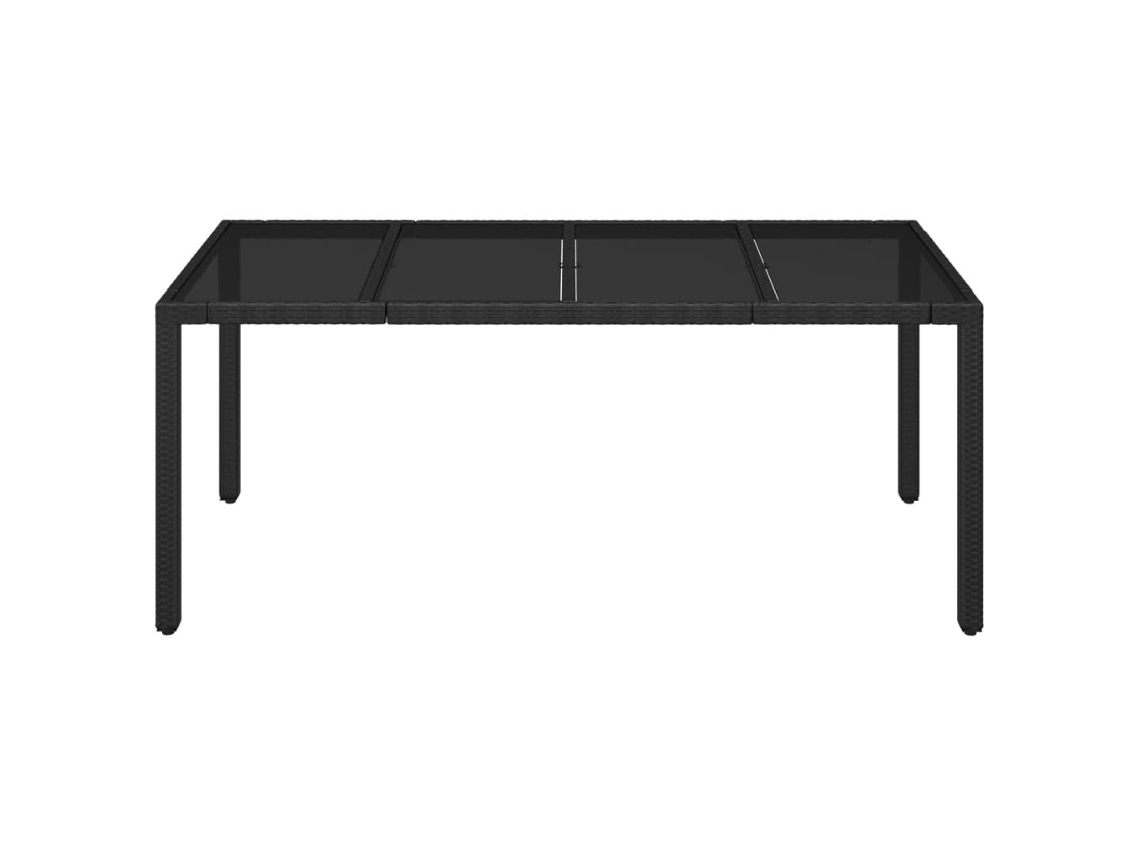 Mesa De Jardim 190x90x75 Cm Vime Pe Preto Com Vidro Temperado
