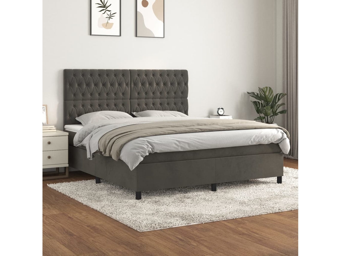 Cama box spring VIDAXL Cinzeto Veludo (180x200 cm)