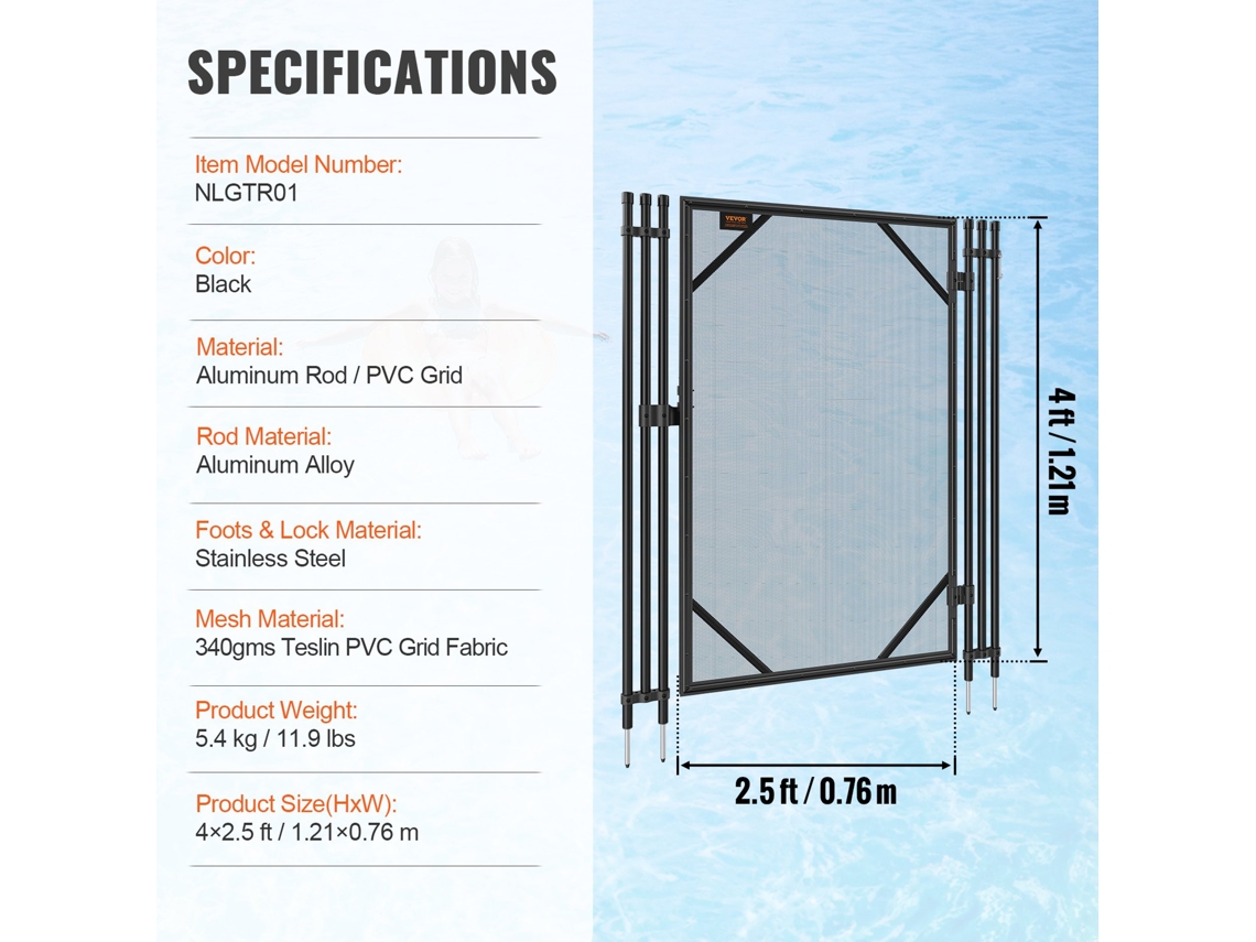 Portão de Segurança Removível VEVOR para Cerca de Piscina Embutida 1 21X0 76M