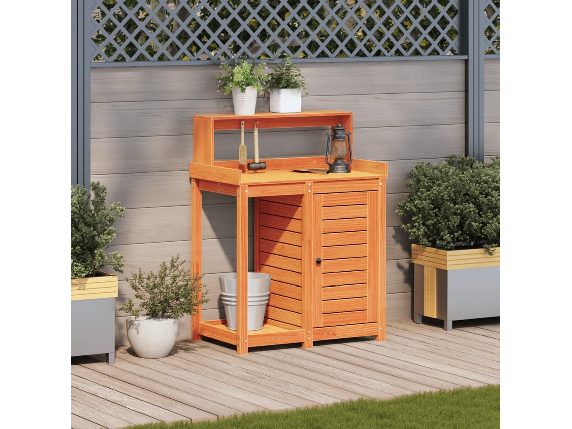 Mesa De Jardinagem C/ Prateleiras Madeira Pinho Maciça Castanho