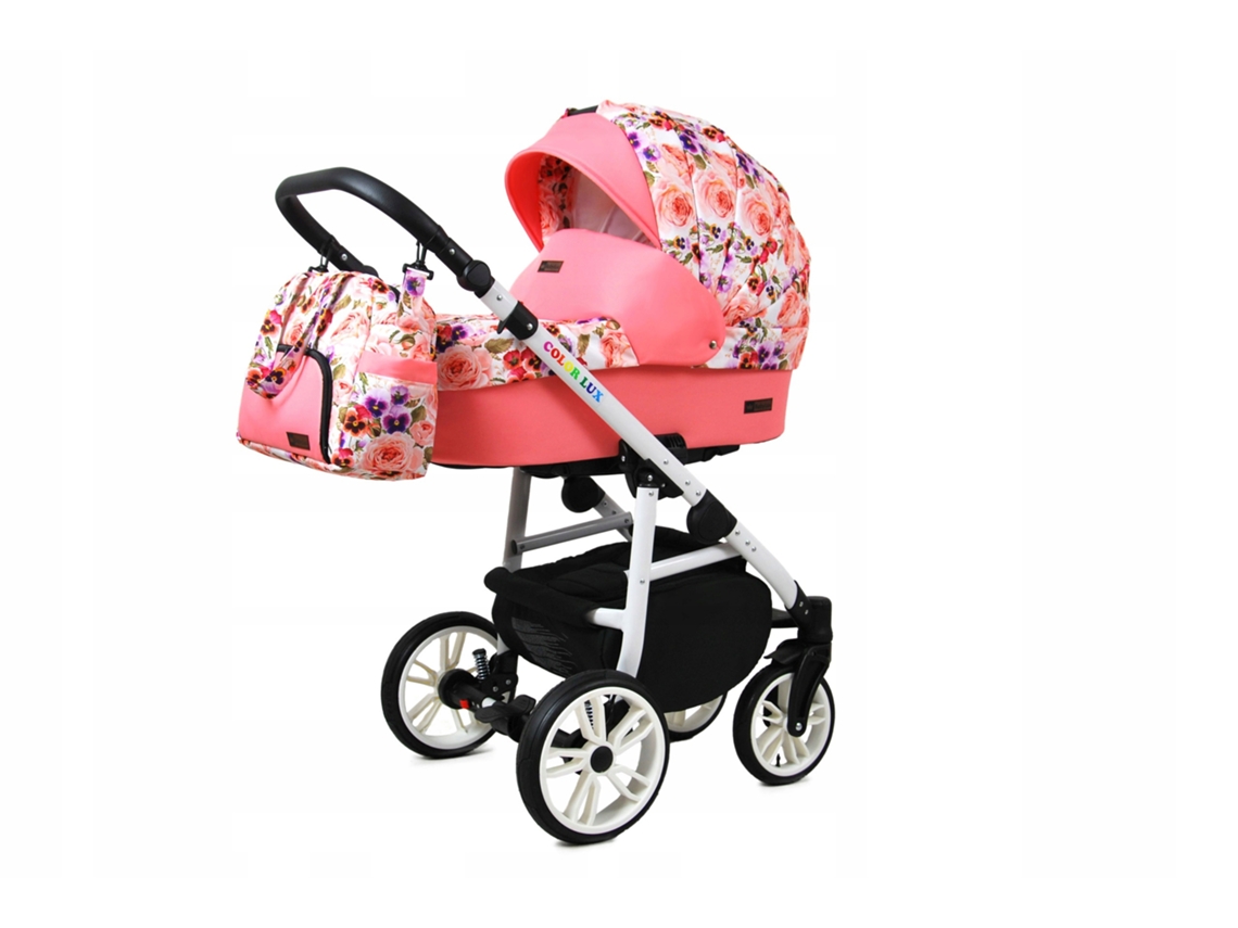 Carrinho de Bebé Multifuncional BABYLUX CLASSIC GOLD 4 Em 1 -Pansies And Roses WHITE FRAME - Ajustável e dobrável Construção leve em alumínio