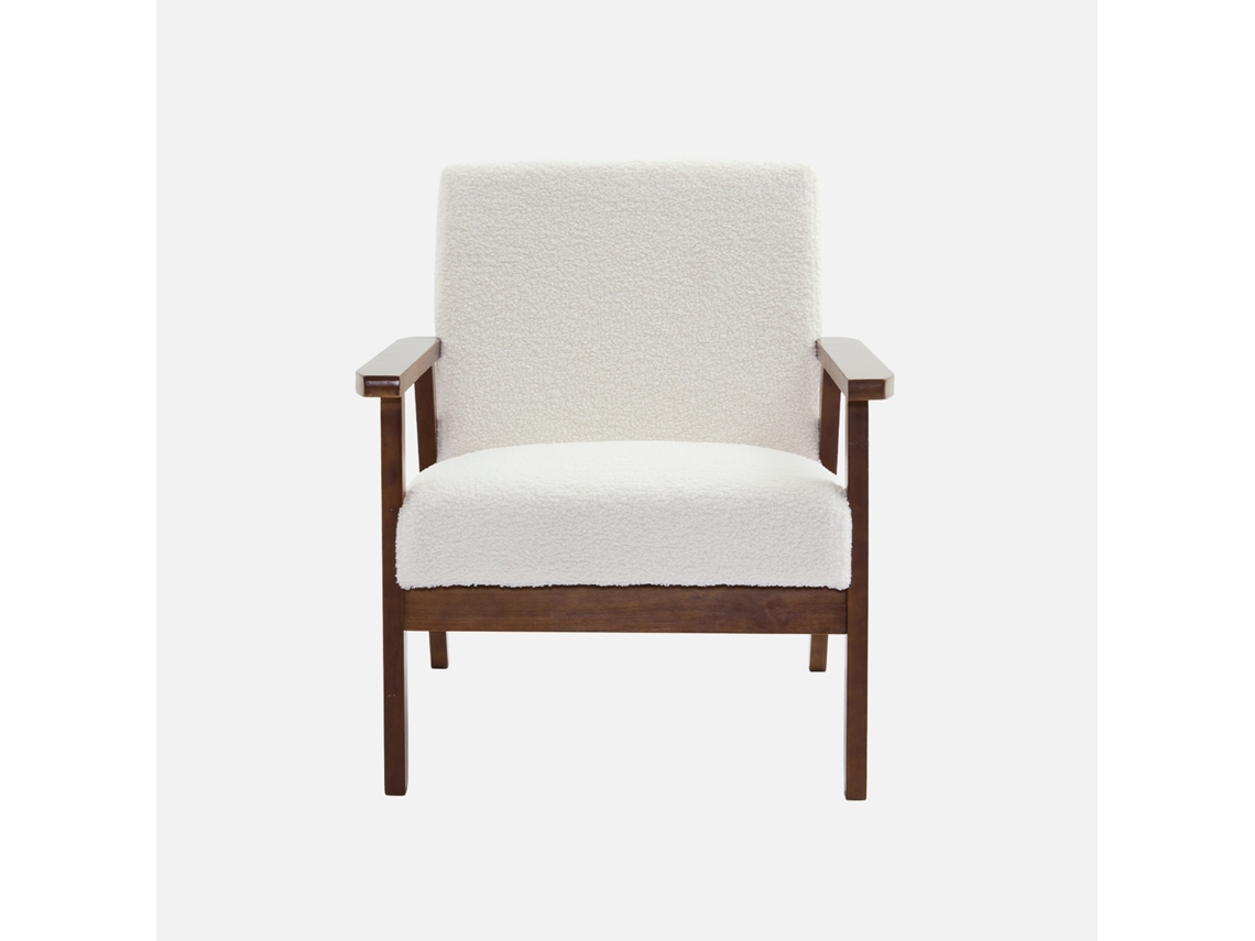 Cadeirão Encaracolado Escandinavo em Madeira de Hévea Clara Manchada de Nogueira Boucle Branco SWEEEK