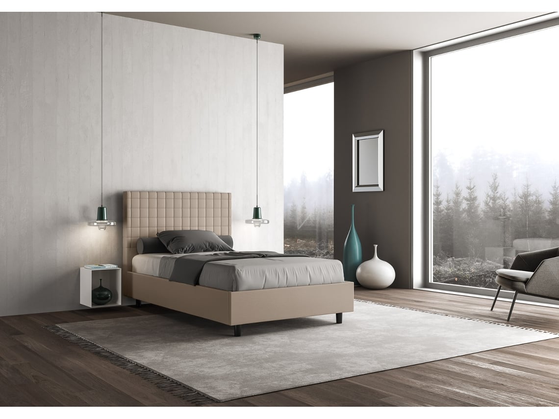 Cama de Casal Sem Estrado Estofada SunnyITYHOME (140 x 210 cm - Painéis de Melamina e Couro Sintético)