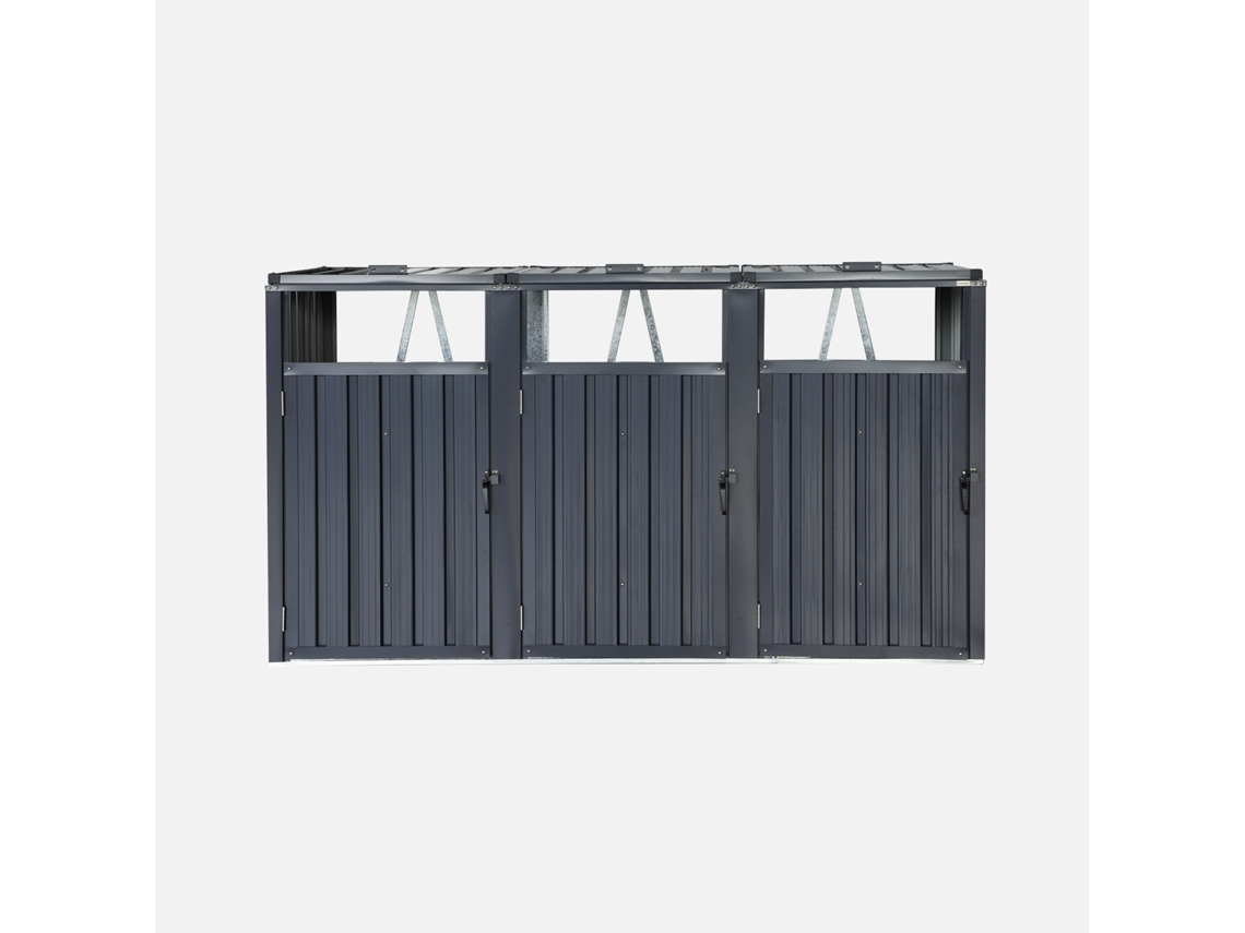 Tampa Tripla Do Caixote Do Lixo Aço Galvanizado Cinzento SWEEEK