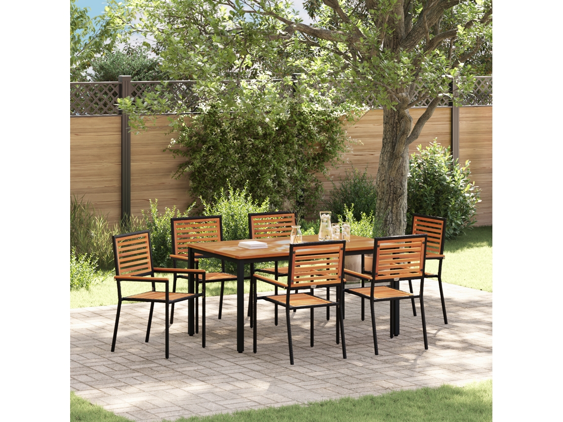 Conjunto 7 De Jantar Para Jardim Vidaxl  Preto De Poly Rattan Acácia