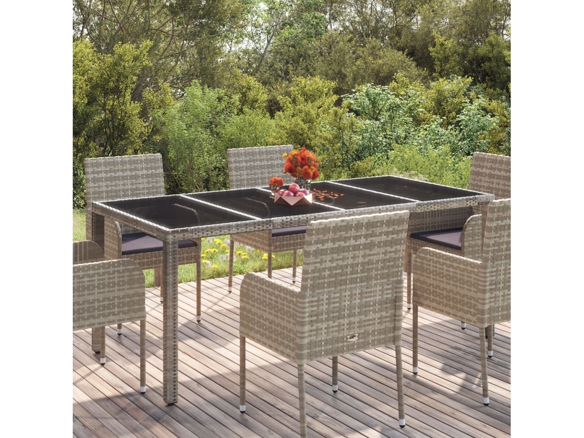 Mesa de Jardim com Tampo de Vidro 190X90X75 Cm Vime Pe Cinza VIDAXL