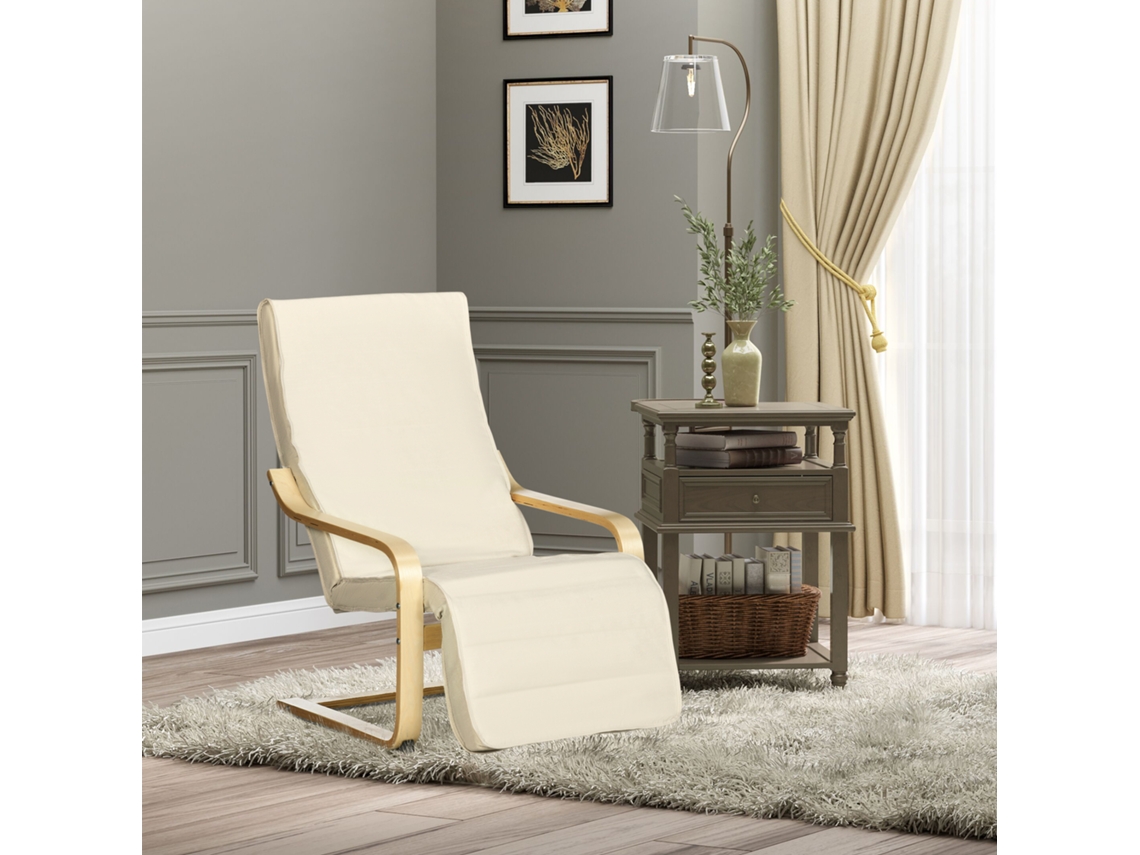 Poltrona Relax Madeira de Bétula, Espuma, Linho Sintético (100% Poliéster, 240 g/m²), Metal cor Beige HOMCOM