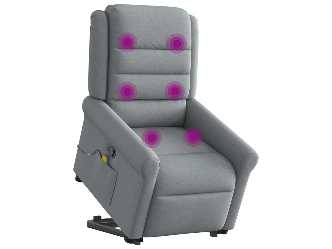Poltrona reclinável massagens tecido cinzento-claro