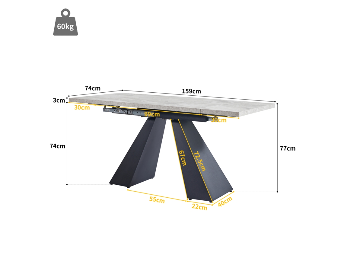 Mesa De Cozinha Extensível Com Placa Cinza E Pernas Em Coluna, Compacta E Versátil Para Sala E Escritório Bga Store