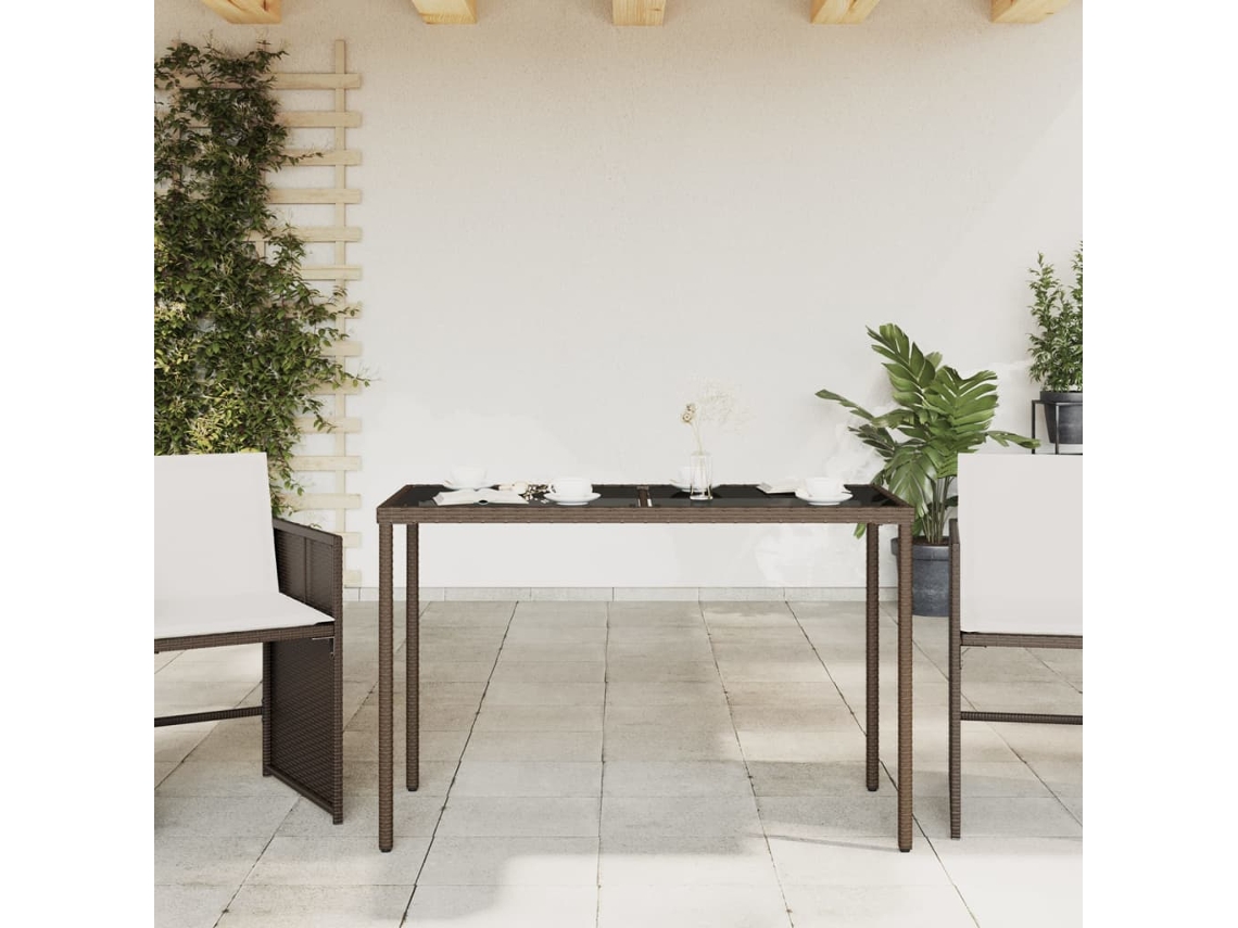 Mesa De Jardim Vime Pe Castanho Com Tampo De Vidro 115x54x74 Cm
