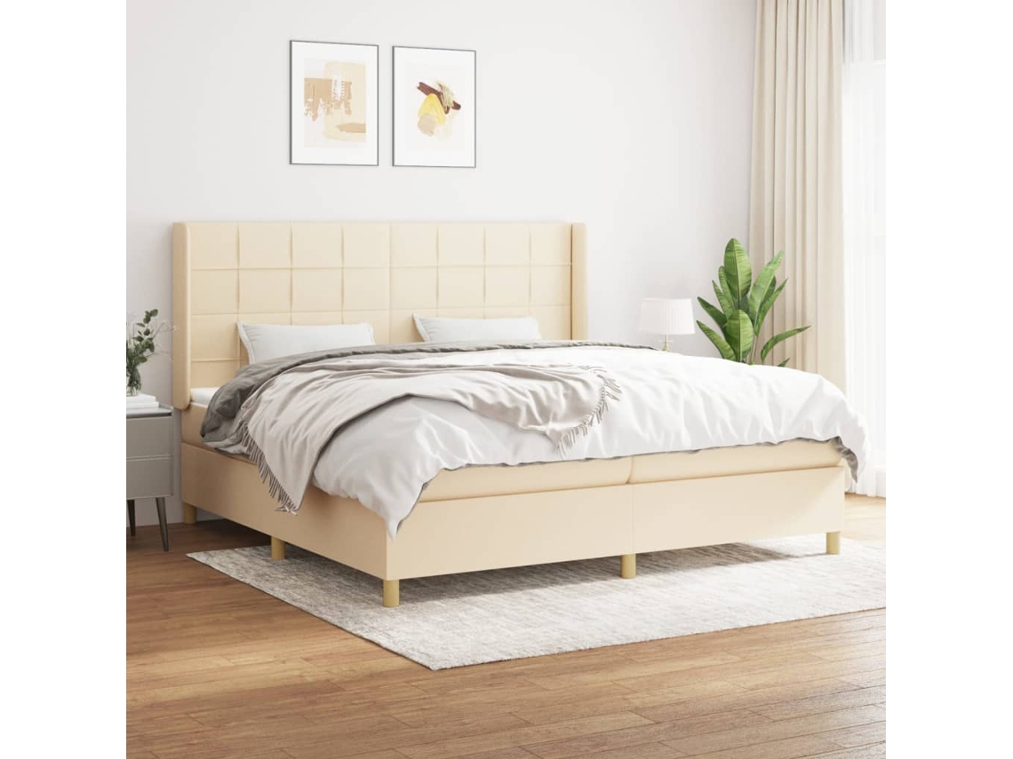 vidaXL Cama com molas/colchão 200x200 cm tecido cor creme