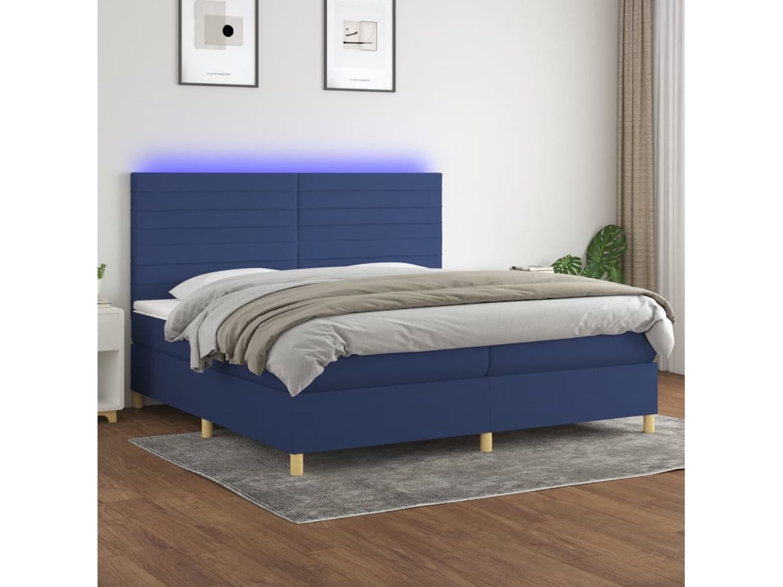 Cama Box Spring VIDAXL Colchão/LED (Azul - Tecido - 200 x 200 cm)