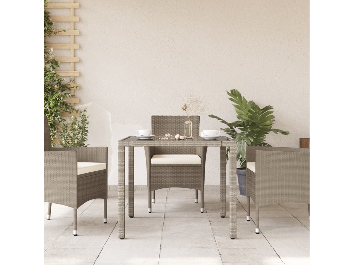 Mesa De Jardim Vime Pe Com Tampo De Vidro 90x90x75cm Cinza Claro