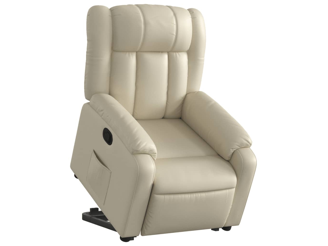 Poltrona reclinável elevatória couro artificial cor creme