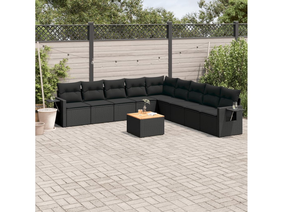 Conjunto 10 sofás de jardim c/ almofadões VIDAXL vime PE preto