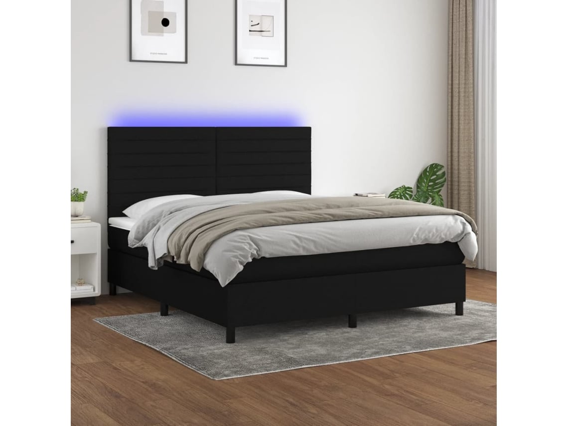 Cama Box Spring VIDAXL Colchão/LED (Preto - Tecido - 180 x 200 cm)