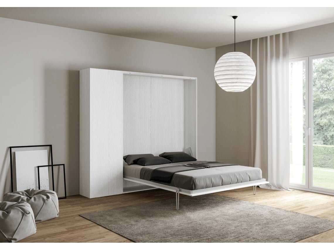 Cama Abatível 140 Vertical com Coluna ITAMOBY Kentaro (214 x 39 x 210 cm - Painéis em Melamina - Freixo Branco)
