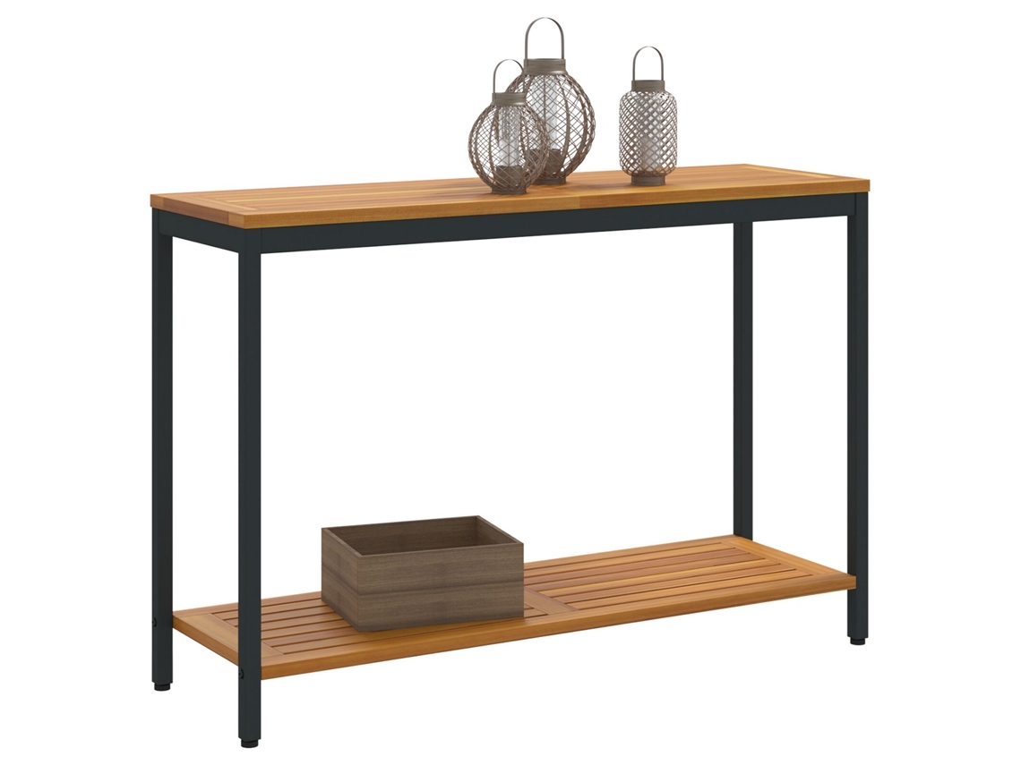 Mesa De Exterior Natural E Preta 35x110x75 Cm Madeira Sólida E Aço Lovely Home