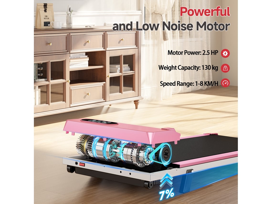 Passadeiras de Corrida RACINGREAT Velocidade Máx 8Km/H 2.5Hp com Controlo Remoto Superfície de Corrida 95X38.5Cm Peso Máx 130Kg Rosa