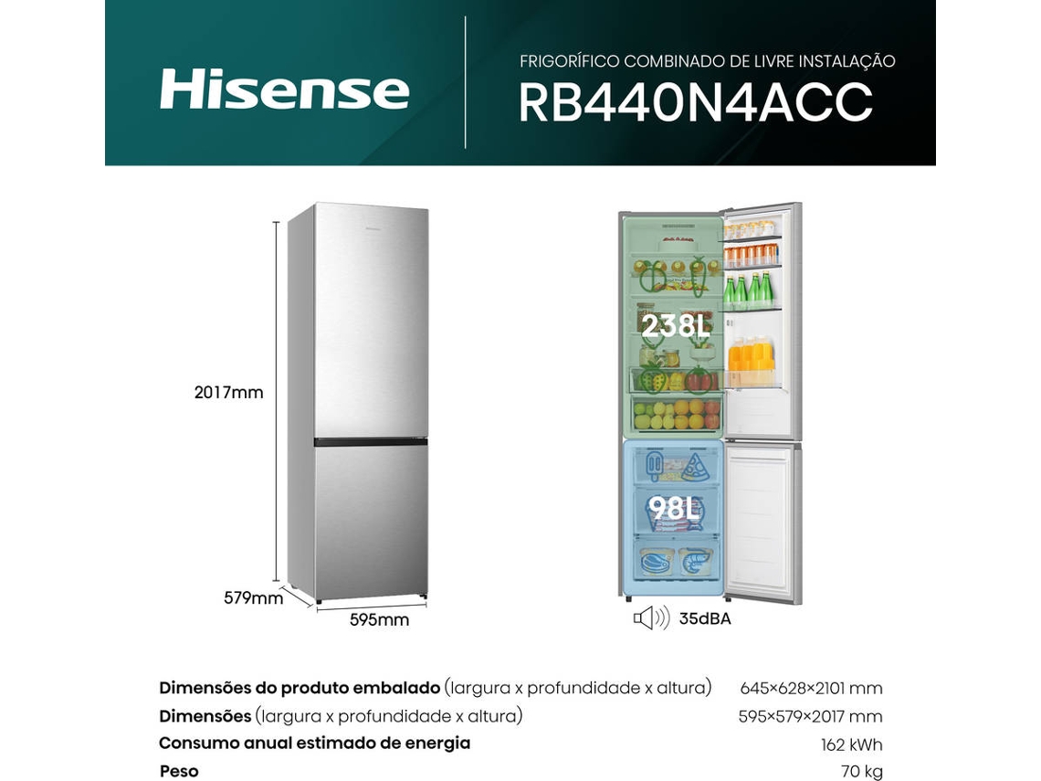 Frigorífico Combinado HISENSE RB440N4ACC (No Frost - 201,7 cm - 336 L - Inox)