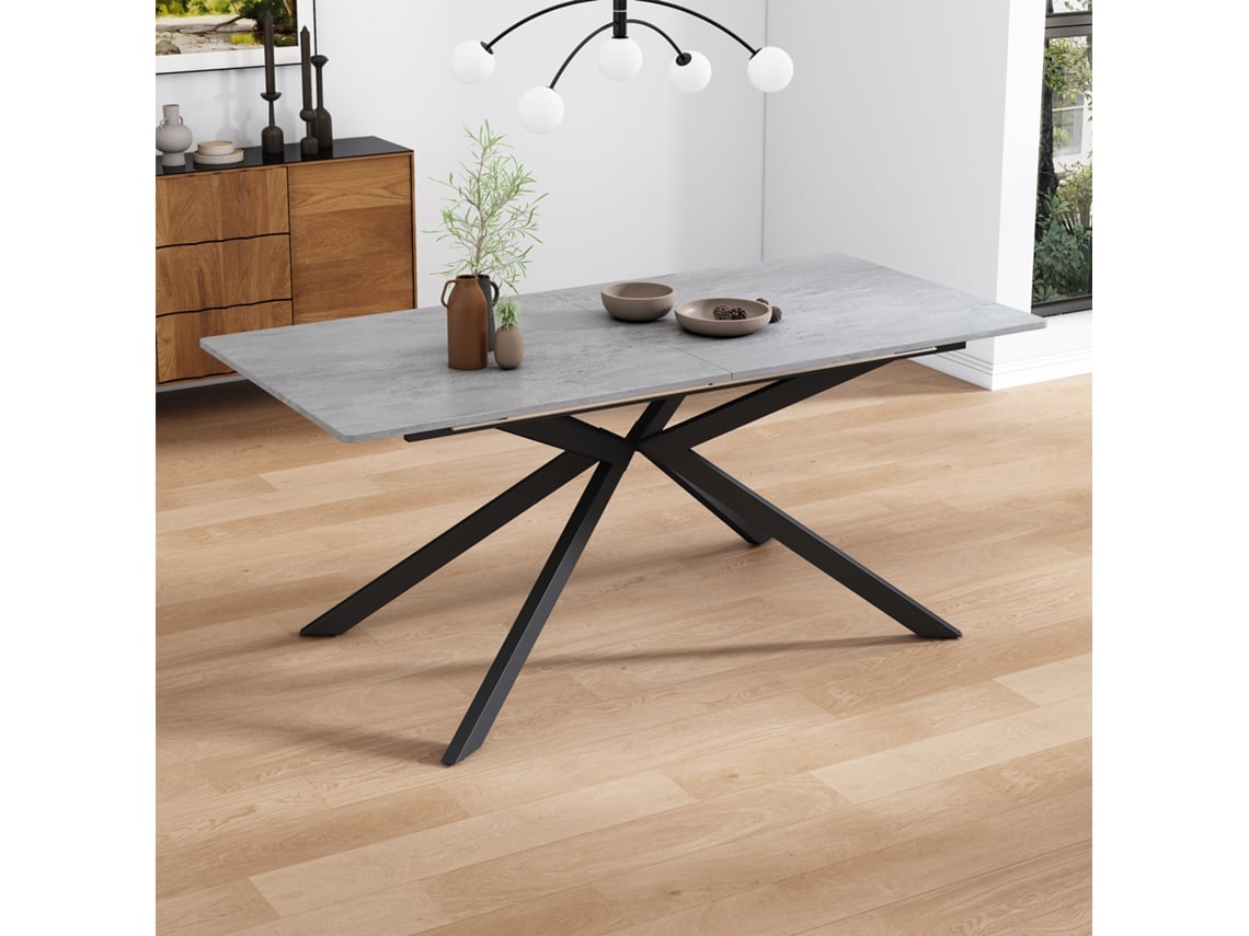 Mesa De Jantar Expansível Automática, Mesa Retangular Para Refeições E Café, Pés Cruzados Modernos, Acabamento Cimento Preto E Cinza Bga Store