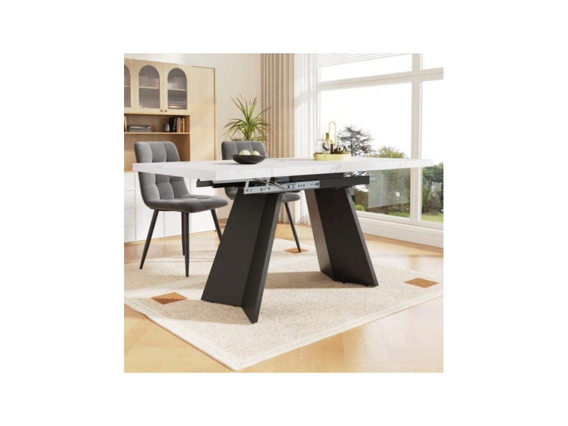 Mesa Extensível 99 159x74cm, Tampo Branco Com Pernas Planas, Ideal Para Escritório, Sala Ou Cozinha Hvorstur