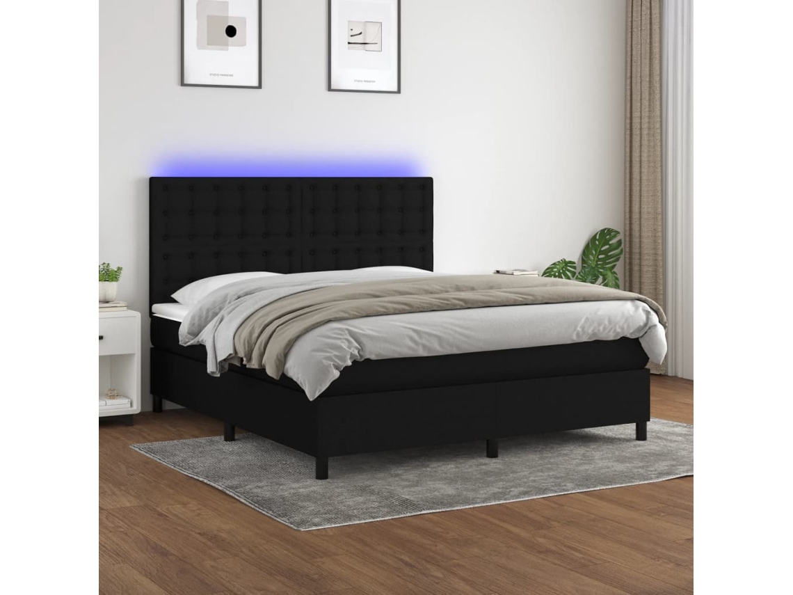 Cama Box Spring VIDAXL Colchão/LED (Preto - Tecido - 180 x 200 cm)