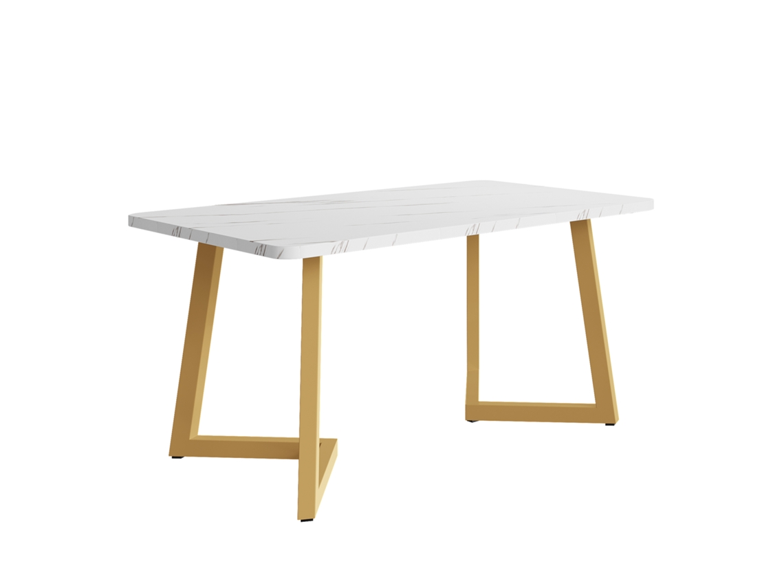 Mesa De Jantar 117x68cm Padrão Mármore Com Pernas De Metal Estilo Elegante Branco E Dourado Para Sala De Estar E Jantar. Mega Echo Trade Shop