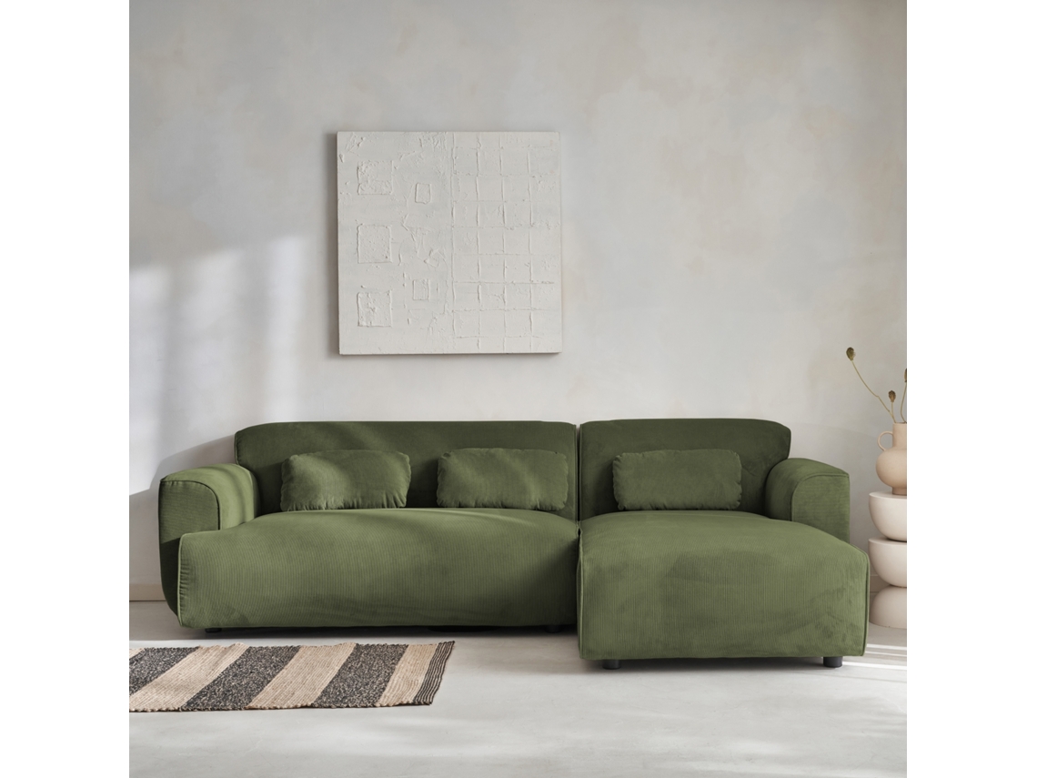 Sofá de Canto em Veludo Cotelê de 2 a 3 Lugares Verde SWEEEK