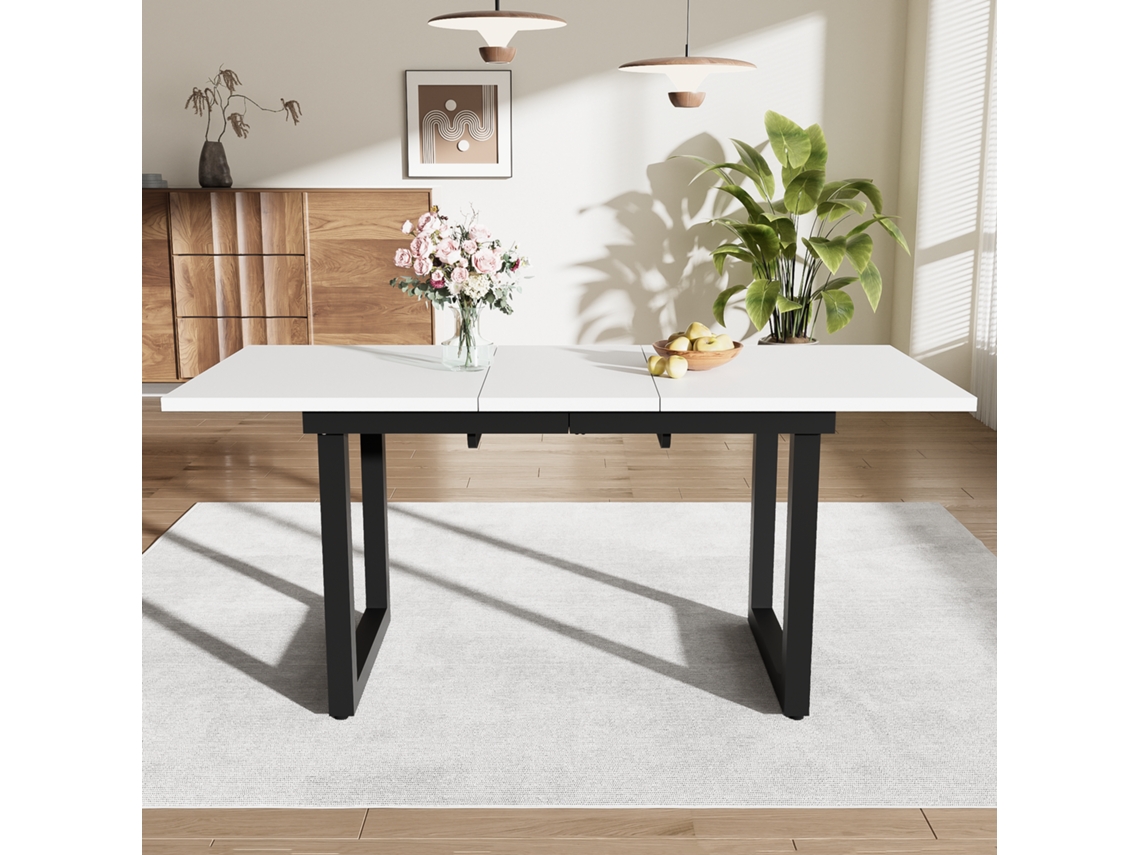 Mesa De Jantar Retangular Extensível Estilo Industrial, Estrutura De Ferro, Mdf, Branco/preto Pangshiyuan (140/180x80x75cm)