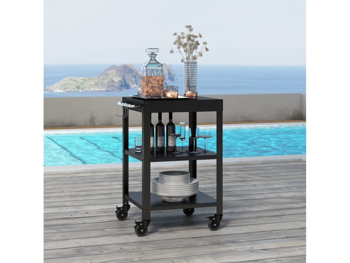 Carrinho de servir para exterior Bolognano metal 81x50x50 cm preto [casa.pro]