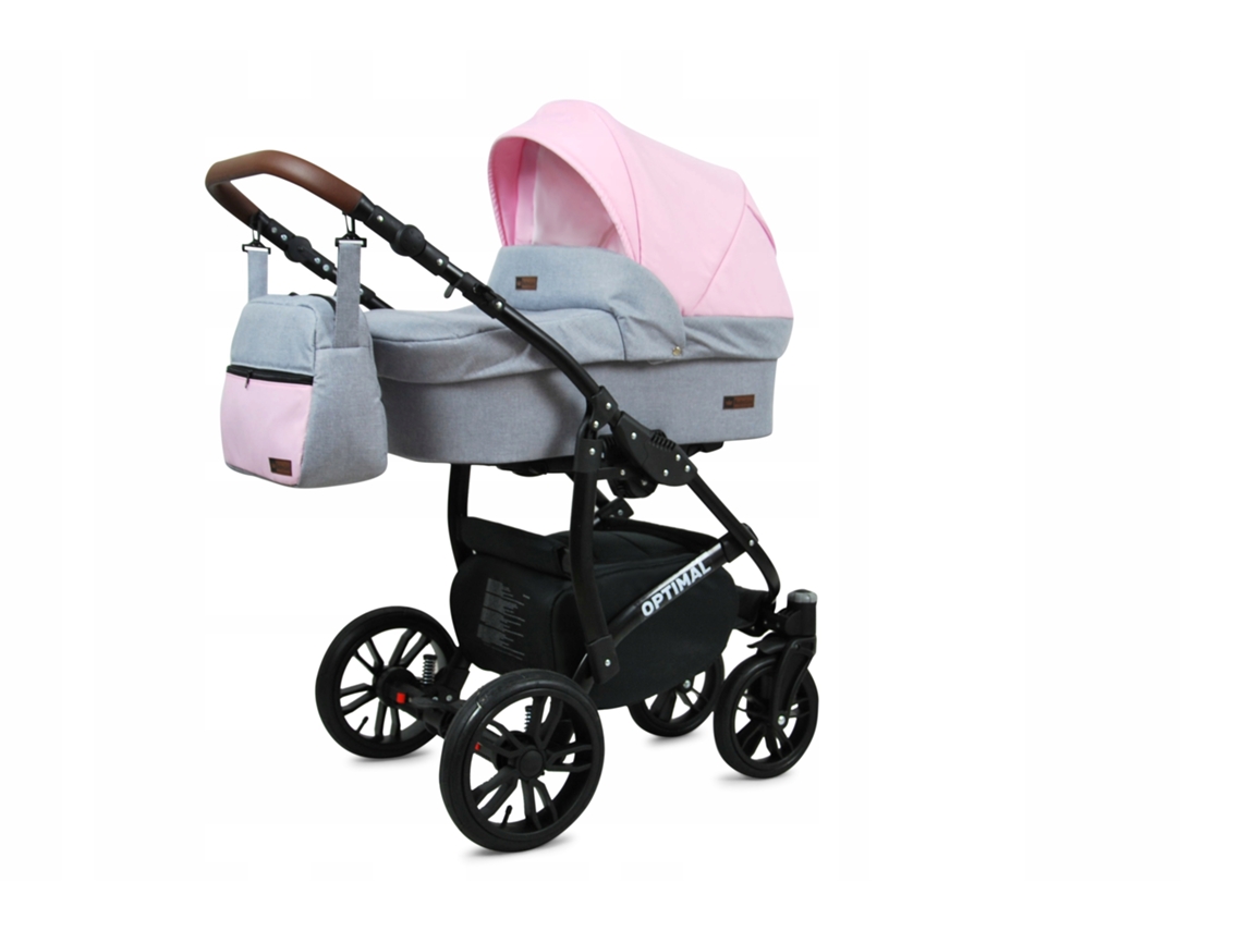 Carrinho De Bebé Multifuncional Babylux Optimal 4 Em 1 -light Pink Black Frame - Ajustável E Dobrável Construção Leve Em Alumínio - Acessórios
