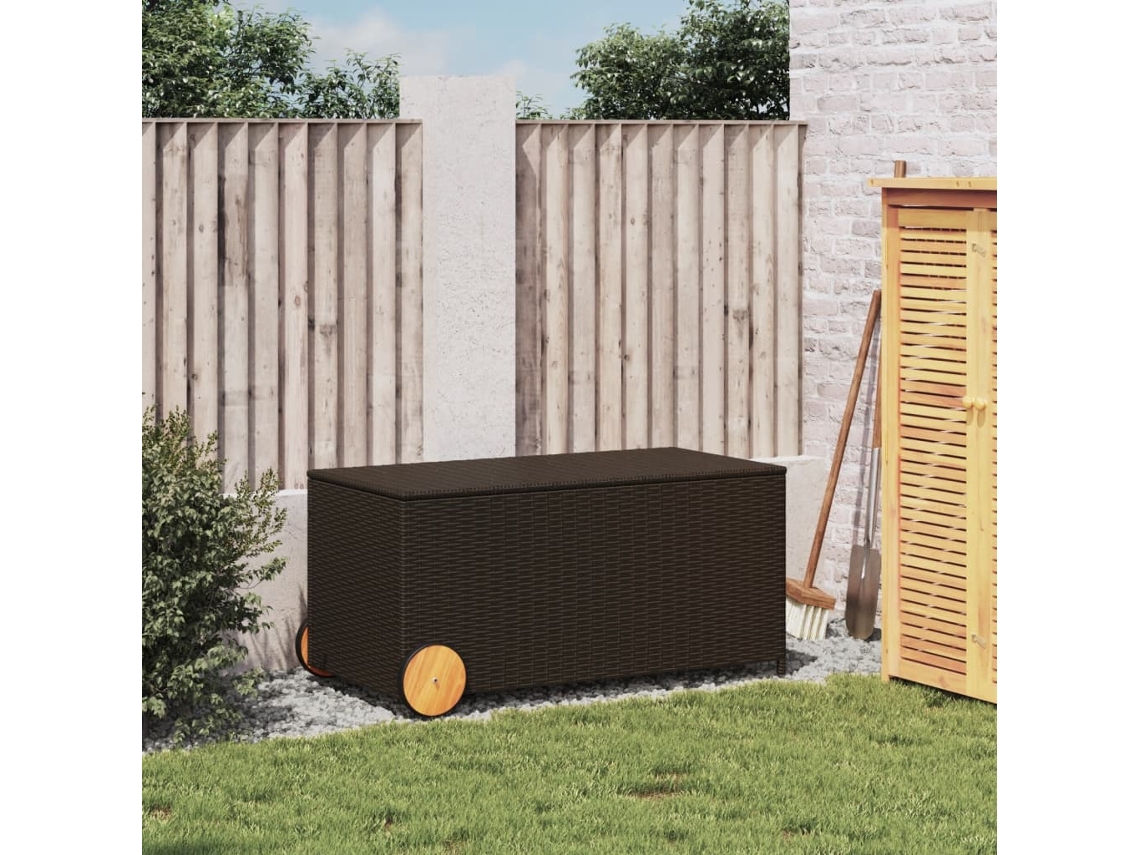 Caixa de Arrumação para Jardim com Rodas 190L Vime Pe Castanho PANGSHIYUAN