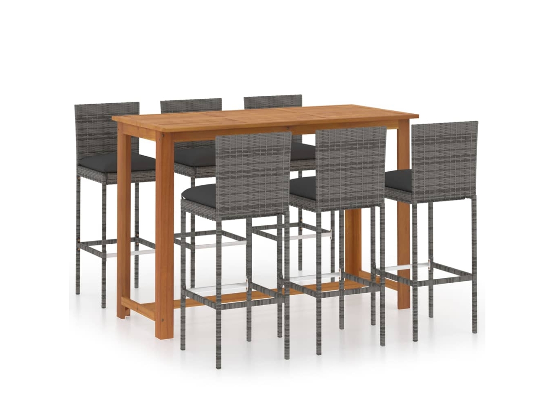 Conjunto de Bar de Jardim de 7 Peças com Almofadas Cinza