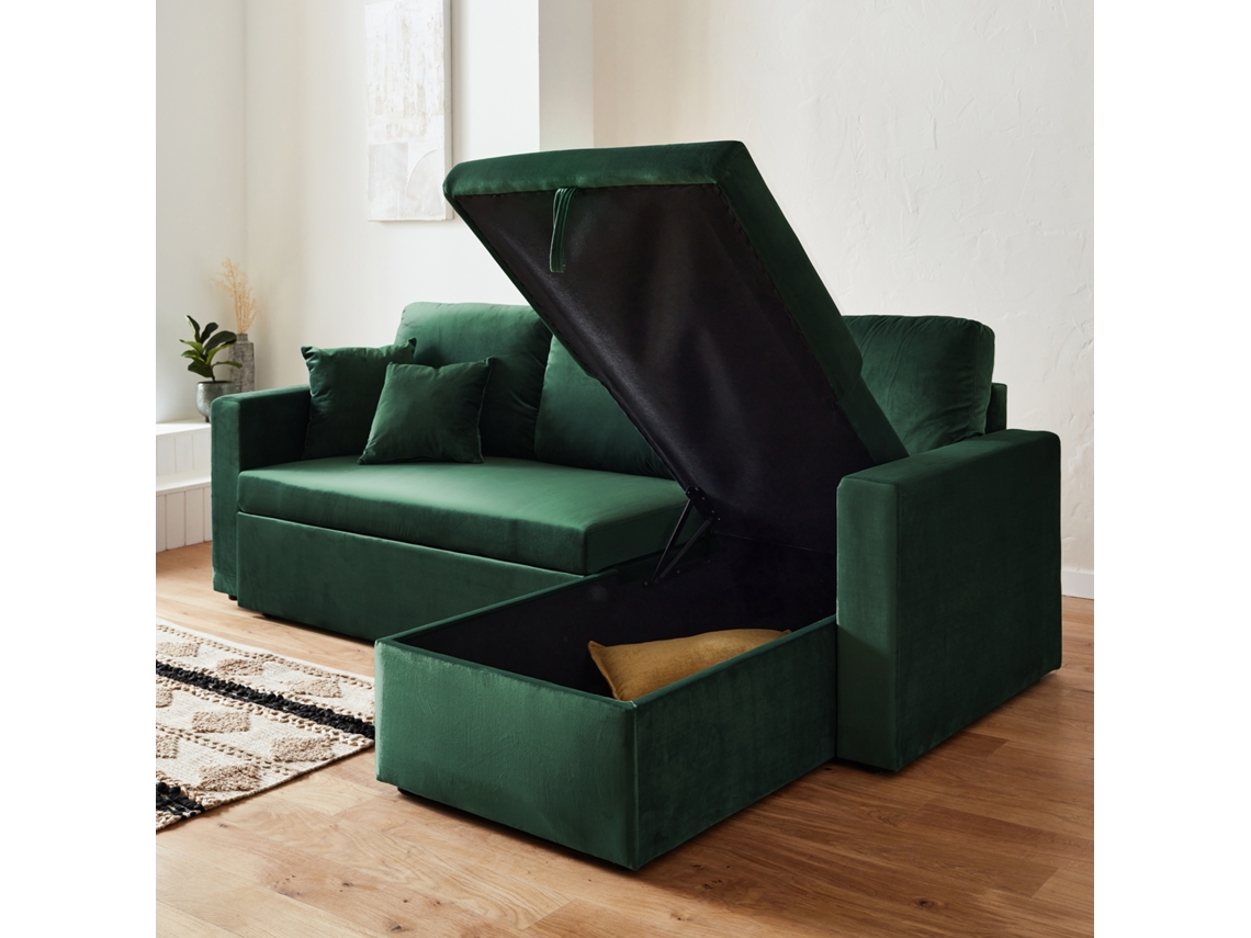 Sofá-Cama de Veludo de 3 Lugares Verde SWEEEK