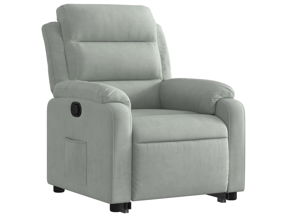 Poltrona reclinável elevatória veludo cinza-claro