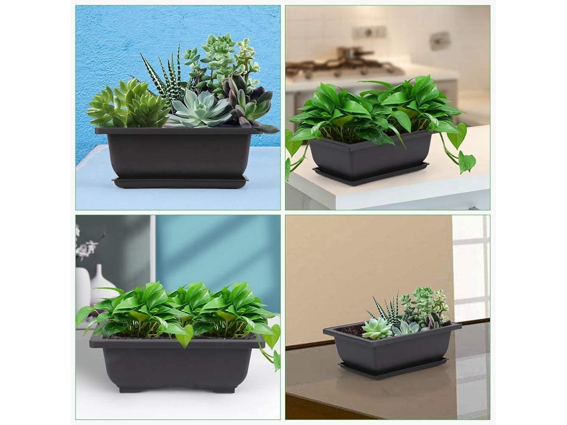 20 Vasos de Flores de Plástico 16Cm Retangulares com Bandeja Ferramentas de Jardinagem