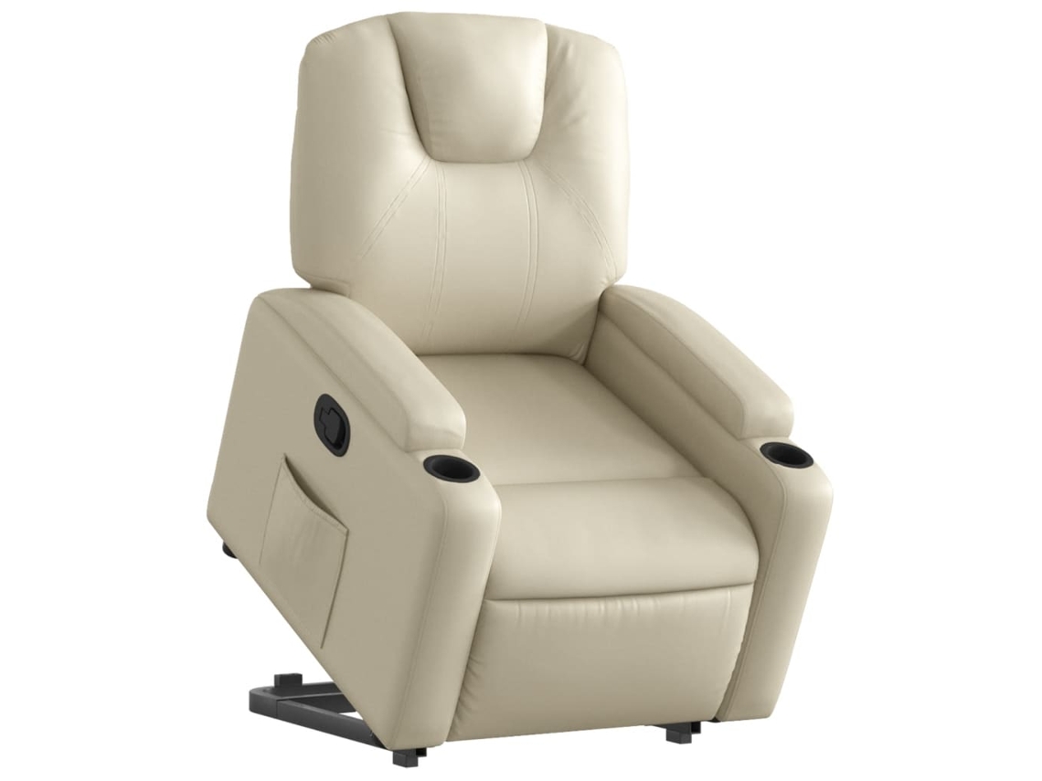 Poltrona reclinável elevatória couro artificial cor creme