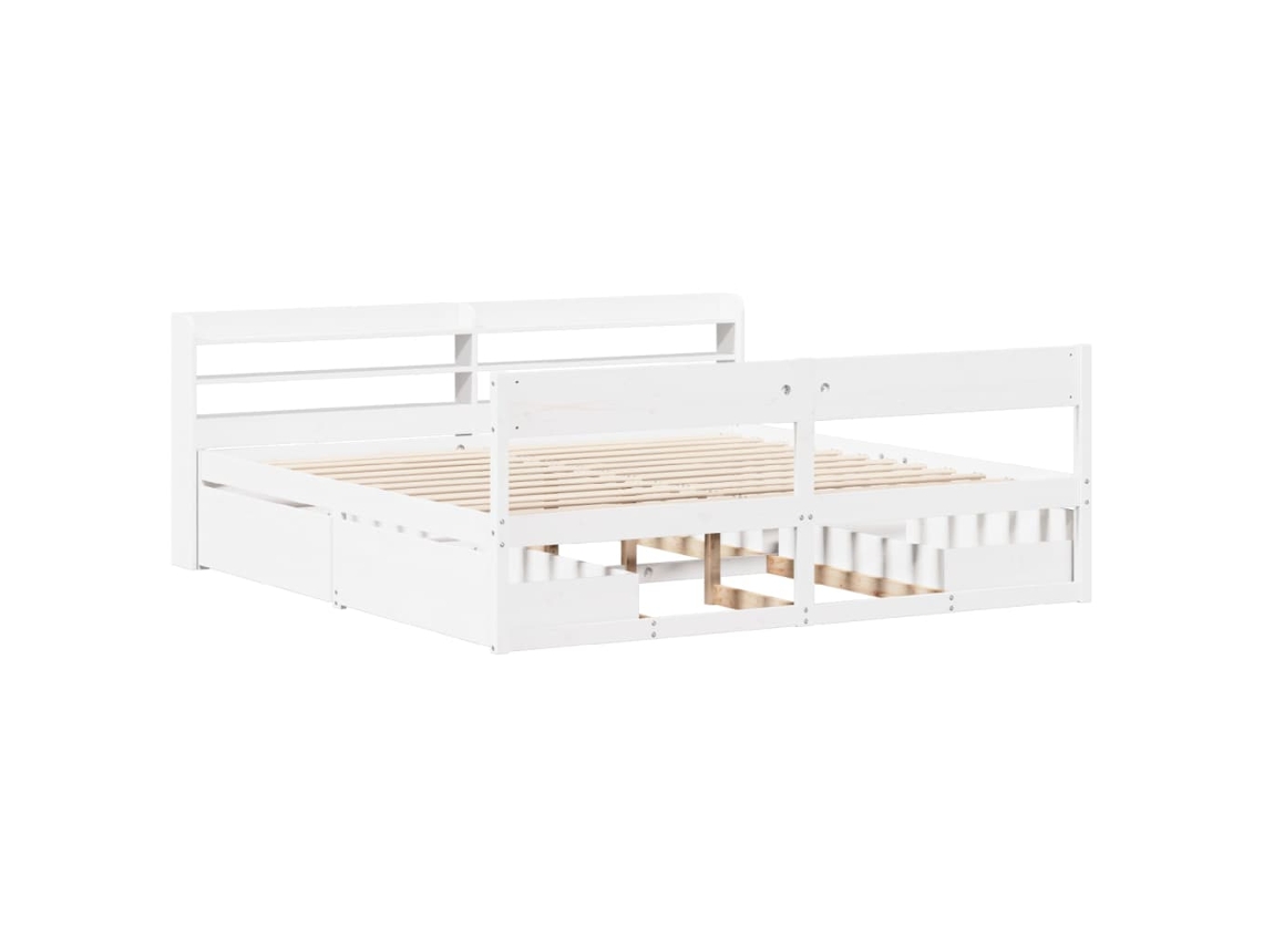 Cama Sem Colchão 200x200 Cm Madeira De Pinho Maciça Branco