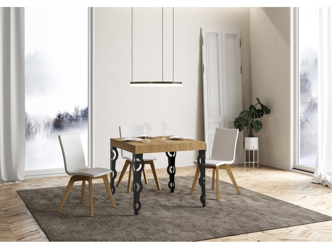 Mesa de Jantar Extensível 90X90/246 Cm Karamay Premium Carvalho Natural Quadro Antracite ITAMOBY