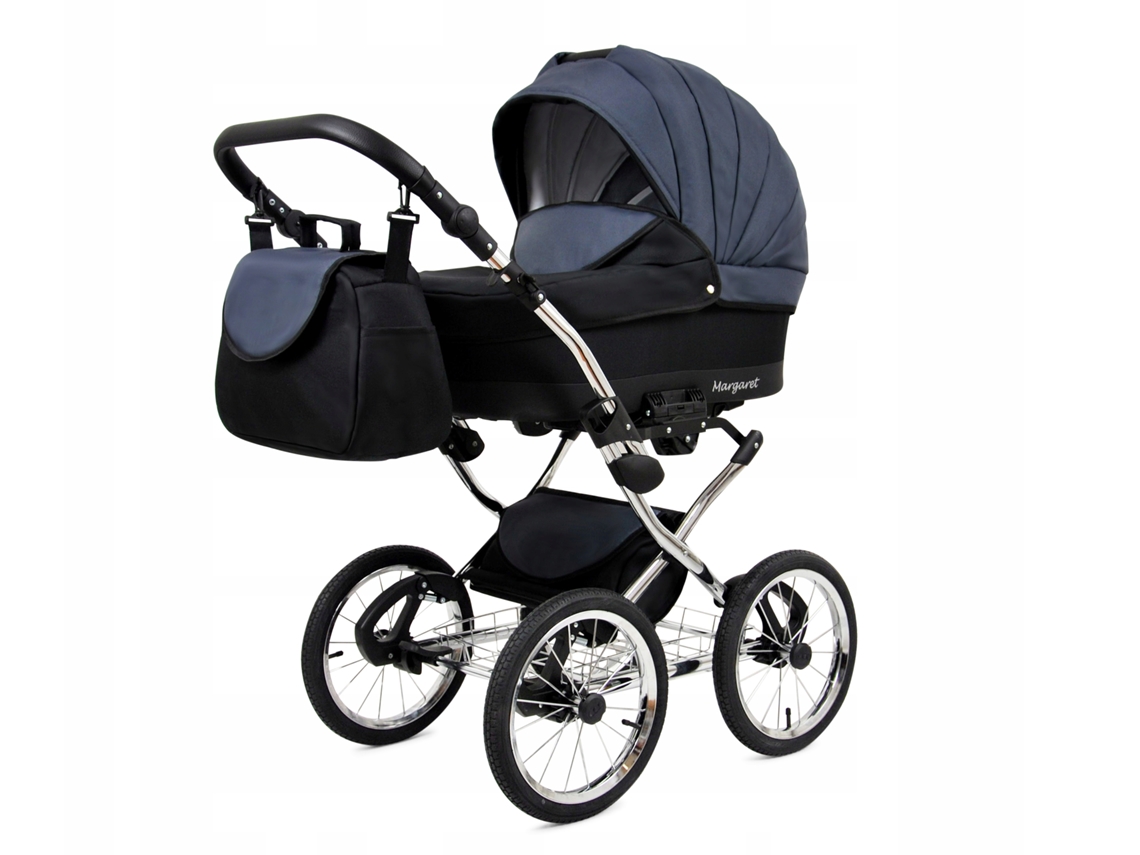 Carrinho de Bebé Multifuncional BABYLUX MARGARET EXCLUSIVE 4 Em 1 -Black Grey - Ajustável e dobrável Construção leve em alumínio - Acessórios