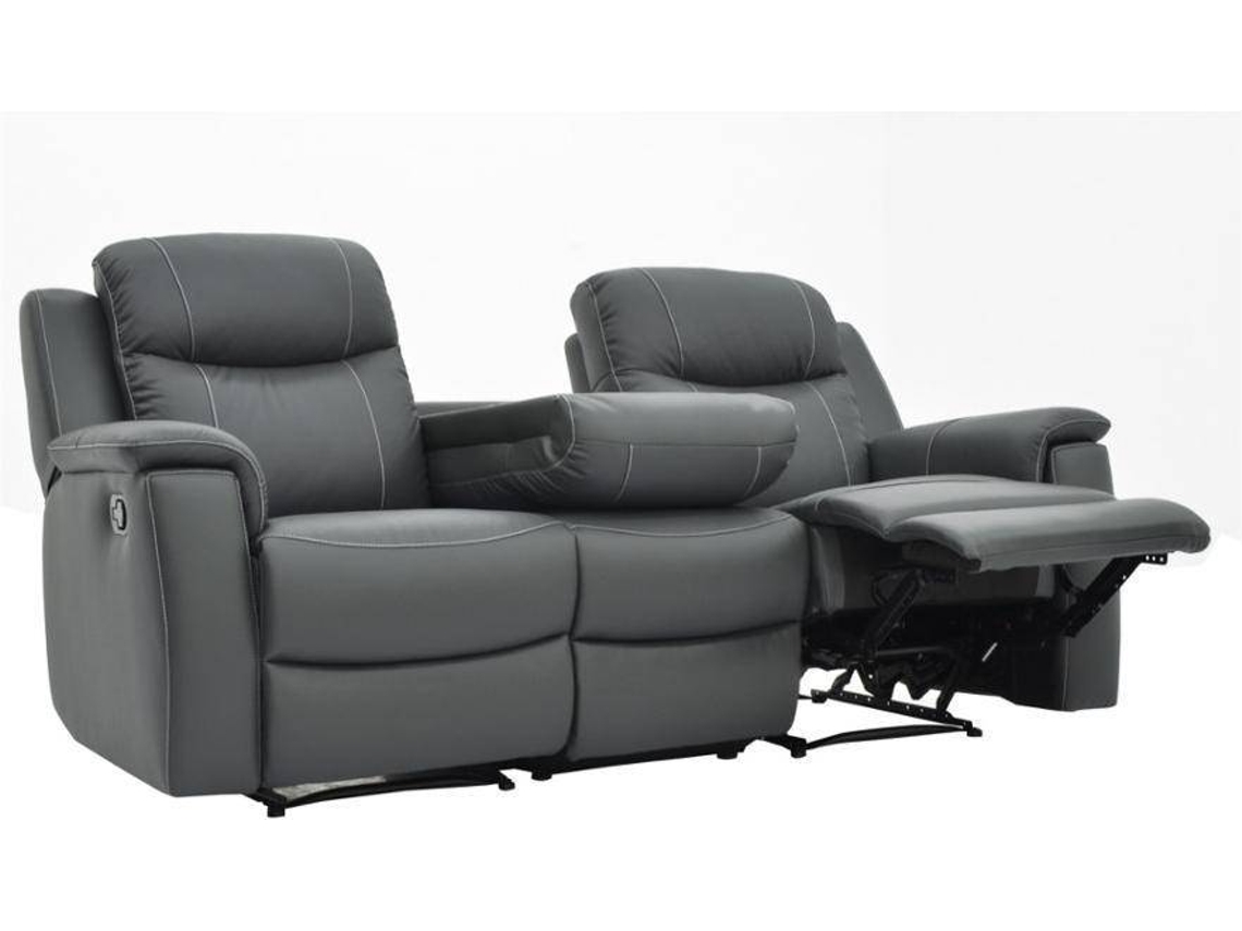 Sofá Relax Evasion VENTE-UNIQUE (Cinza Antracite - Pele - 205x96x100 cm)