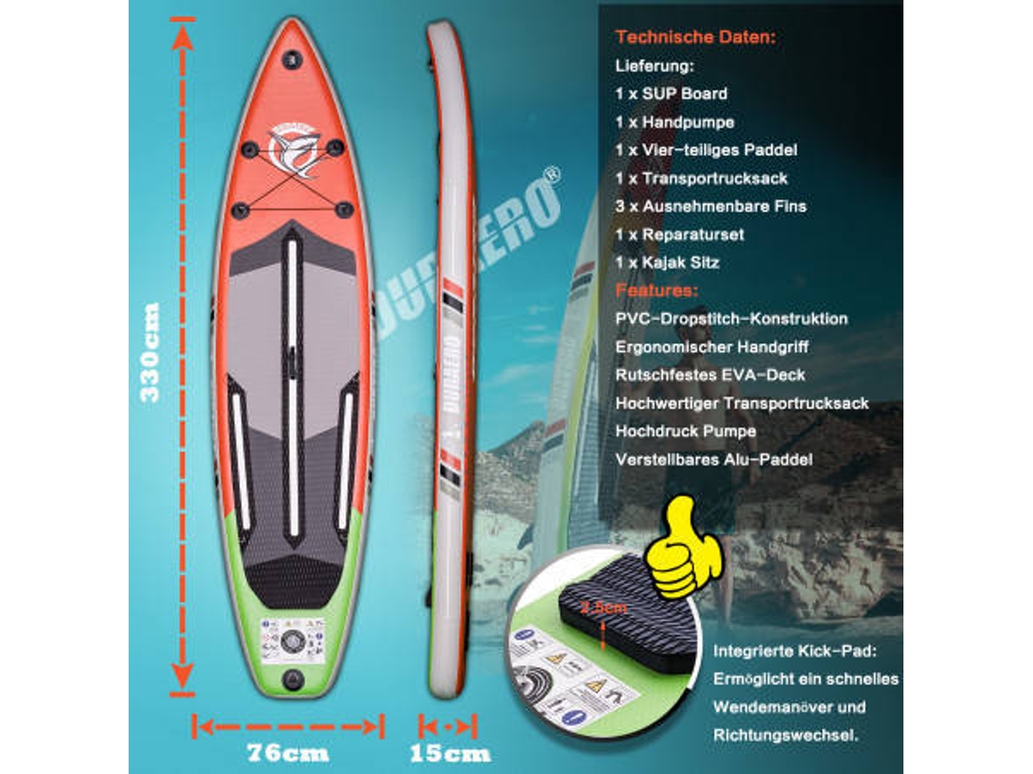 Conjunto de Stand Up Paddle DURAERO Vermelho, Verde (330x76x15cm)