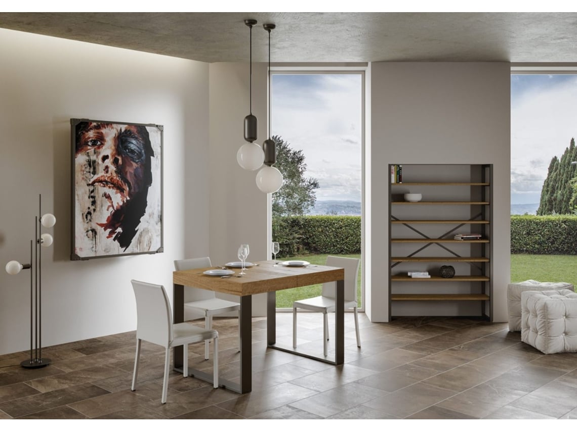 Mesa de Jantar Extensível 120X90/224 Cm Tecno Premium Carvalho Natural Quadro Antracite ITAMOBY