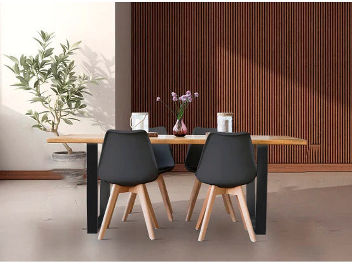 Conjunto Mesa de Jantar Ou Cozinha em Madeira Maciça 200Cm 4 Cadeiras Nórdicas Preto SALDOSYSTOCKS