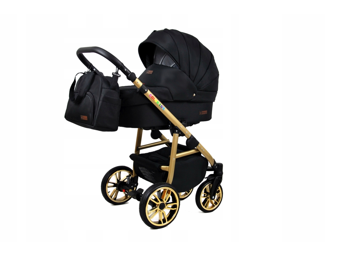 Carrinho de Bebé Multifuncional BABYLUX CLASSIC GOLD 4 Em 1 -Onyx GOLD FRAME - Ajustável e dobrável Construção leve em alumínio - Acessórios